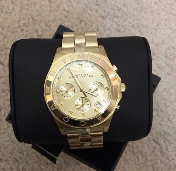 Marc Jacobs Blade Chronograph Gold Dial Gold Steel Strap Watch for Women - MBM3101