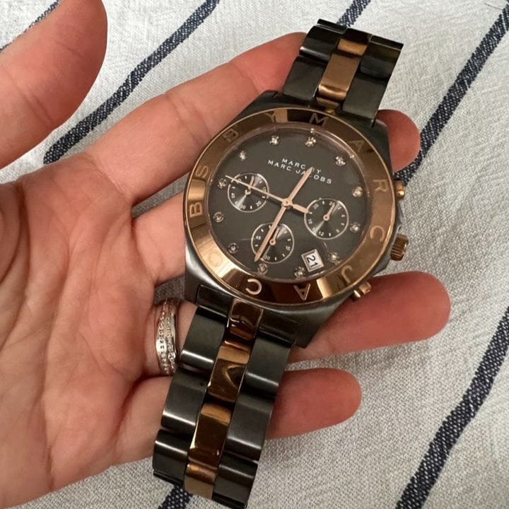 Marc Jacobs Blade Chronograph Grey Dial Two Tone Steel Strap Watch for Women - MBM8583