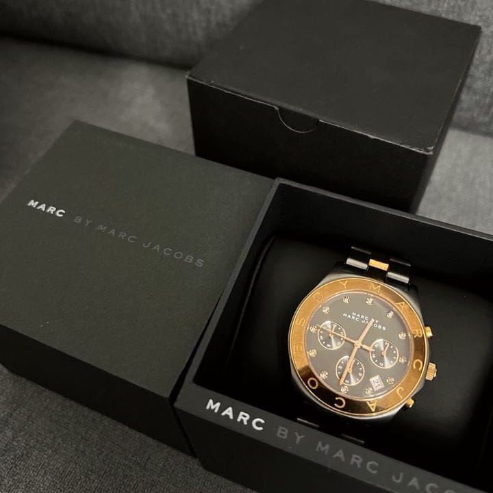 Marc Jacobs Blade Chronograph Grey Dial Two Tone Steel Strap Watch for Women - MBM8583