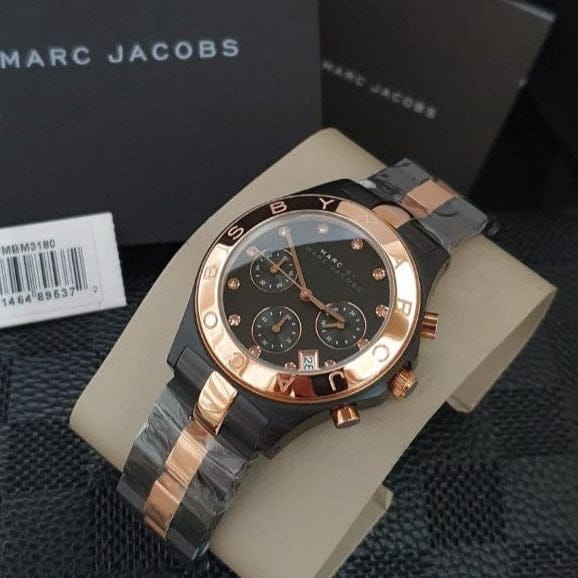 Marc Jacobs Blade Chronograph Grey Dial Two Tone Steel Strap Watch for Women - MBM8583