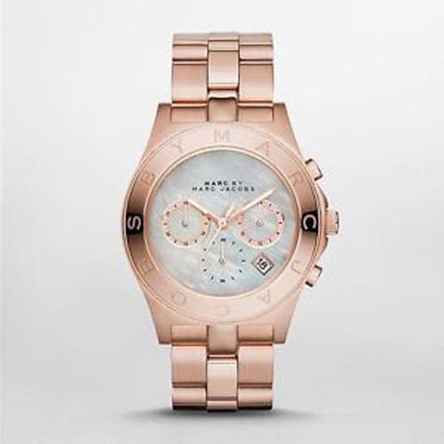 Marc Jacobs Blade Chronograph Mother of Pearl White Dial Rose Gold Steel Strap Watch for Women - MBM8637