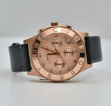 Marc Jacobs Blade Chronograph Rose Gold Dial Black Leather Strap Watch for Women - MBM1188