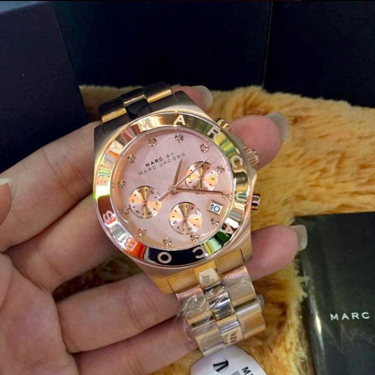 Marc Jacobs Blade Chronograph Rose Gold Dial Rose Gold Steel Strap Watch for Women - MBM3102