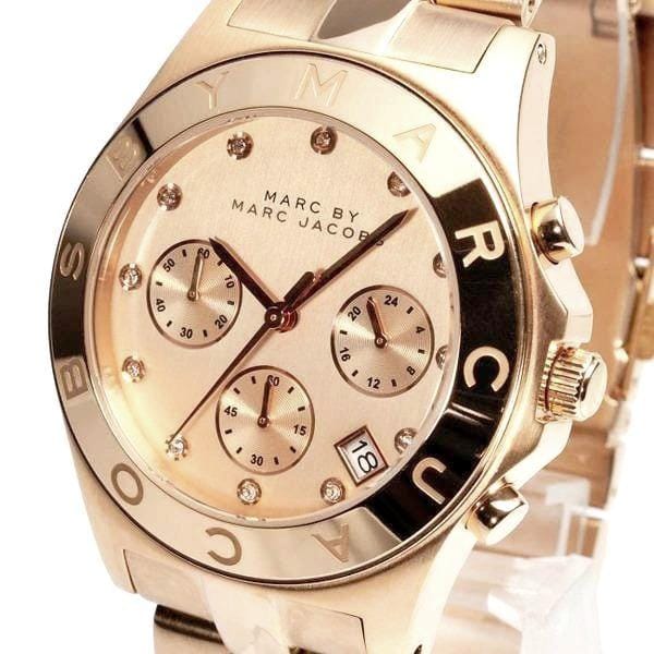 Marc Jacobs Blade Chronograph Rose Gold Dial Rose Gold Steel Strap Watch for Women - MBM3102