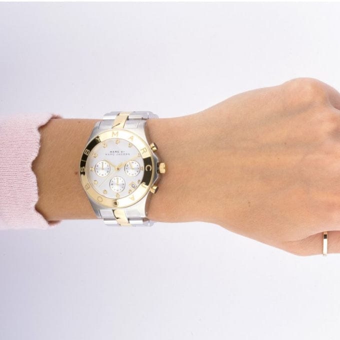 Marc Jacobs Blade Chronograph Silver Dial Two Tone Steel Strap Watch for Women - MBM3177