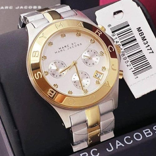 Marc Jacobs Blade Chronograph Silver Dial Two Tone Steel Strap Watch for Women - MBM3177