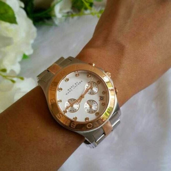 Marc Jacobs Blade Chronograph Silver Dial Two Tone Steel Strap Watch for Women - MBM3178