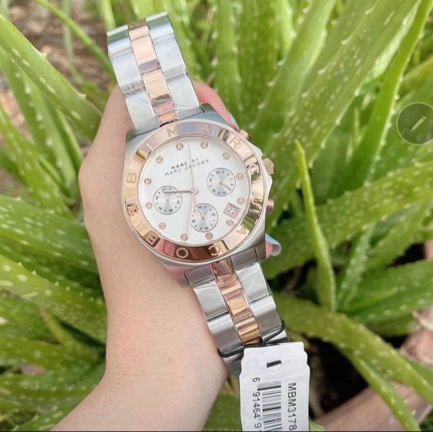 Marc Jacobs Blade Chronograph Silver Dial Two Tone Steel Strap Watch for Women - MBM3178