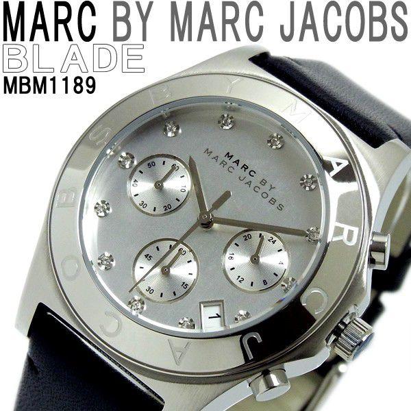 Marc Jacobs Blade Chronograph White Dial Black Leather Strap Watch for Women - MBM1189