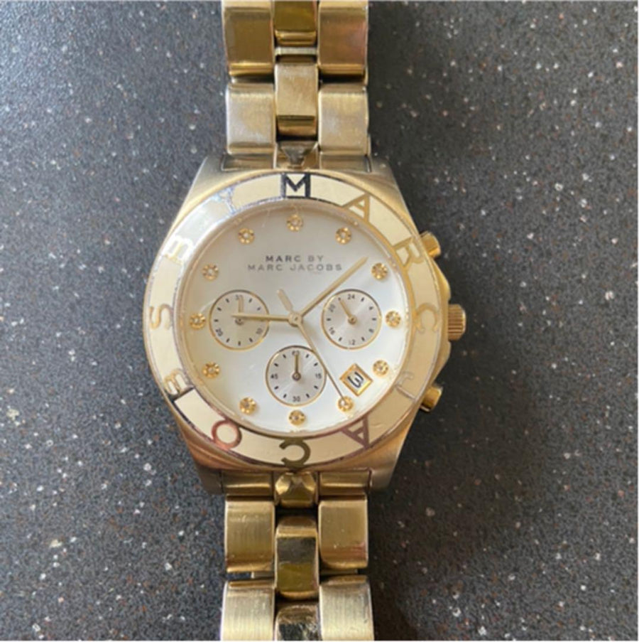 Marc Jacobs Blade Chronograph White Dial Gold Steel Strap Watch for Women - MBM3081