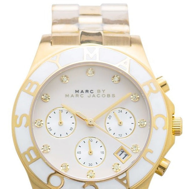 Marc Jacobs Blade Chronograph White Dial Gold Steel Strap Watch for Women - MBM3081