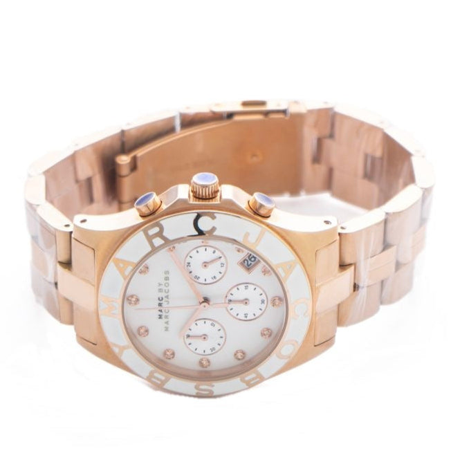 Marc Jacobs Blade Chronograph White Dial Rose Gold Steel Strap Watch for Women - MBM3082