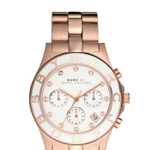 Marc Jacobs Blade Chronograph White Dial Rose Gold Steel Strap Watch for Women - MBM3082