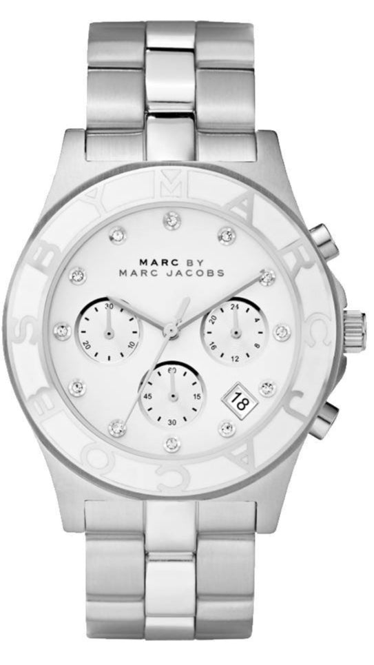 Marc Jacobs Blade Chronograph White Dial Silver Steel Strap Watch for Women - MBM3080