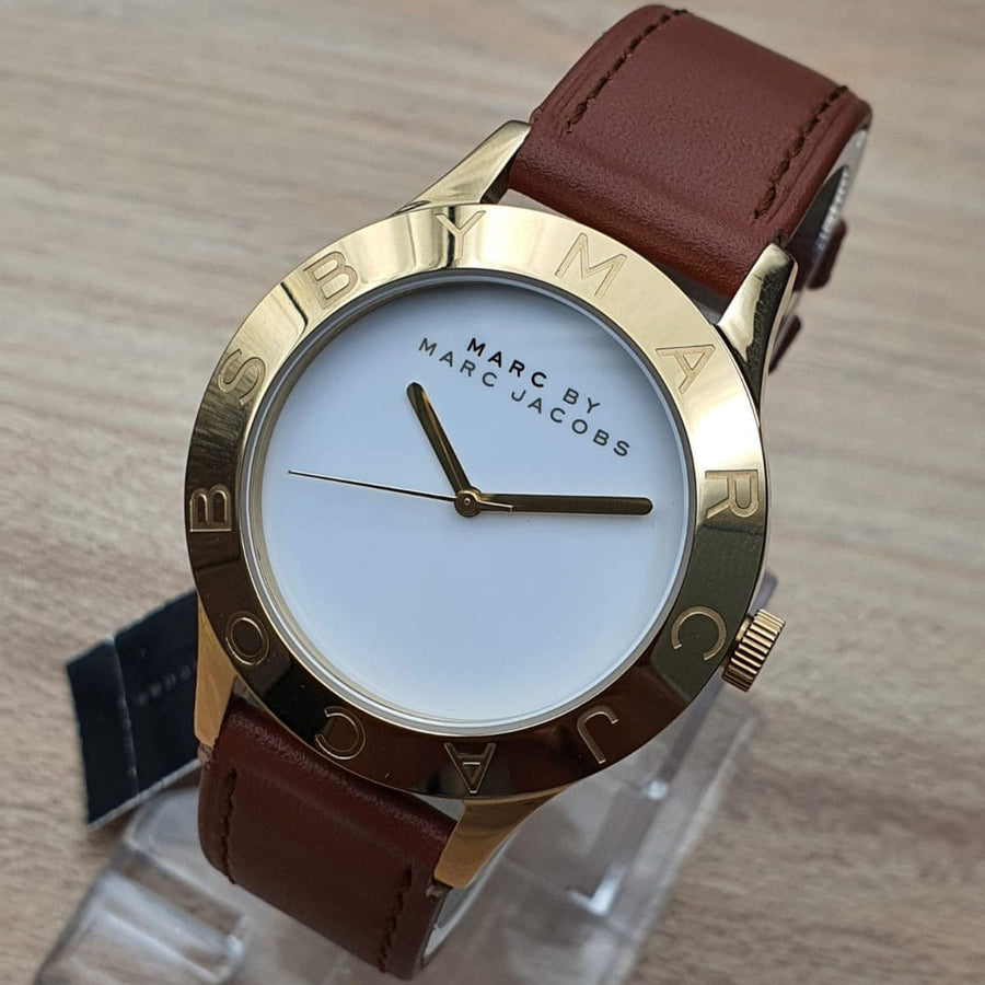 Marc Jacobs Blade White Dial Brown Leather Strap Watch for Women - MBM1218