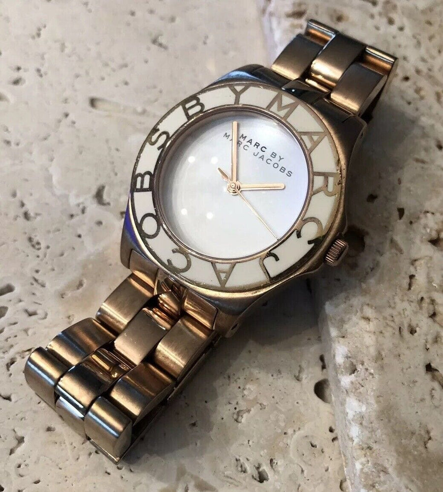 Marc Jacobs Blade White Dial Rose Gold Steel Strap Watch for Women - MBM3076