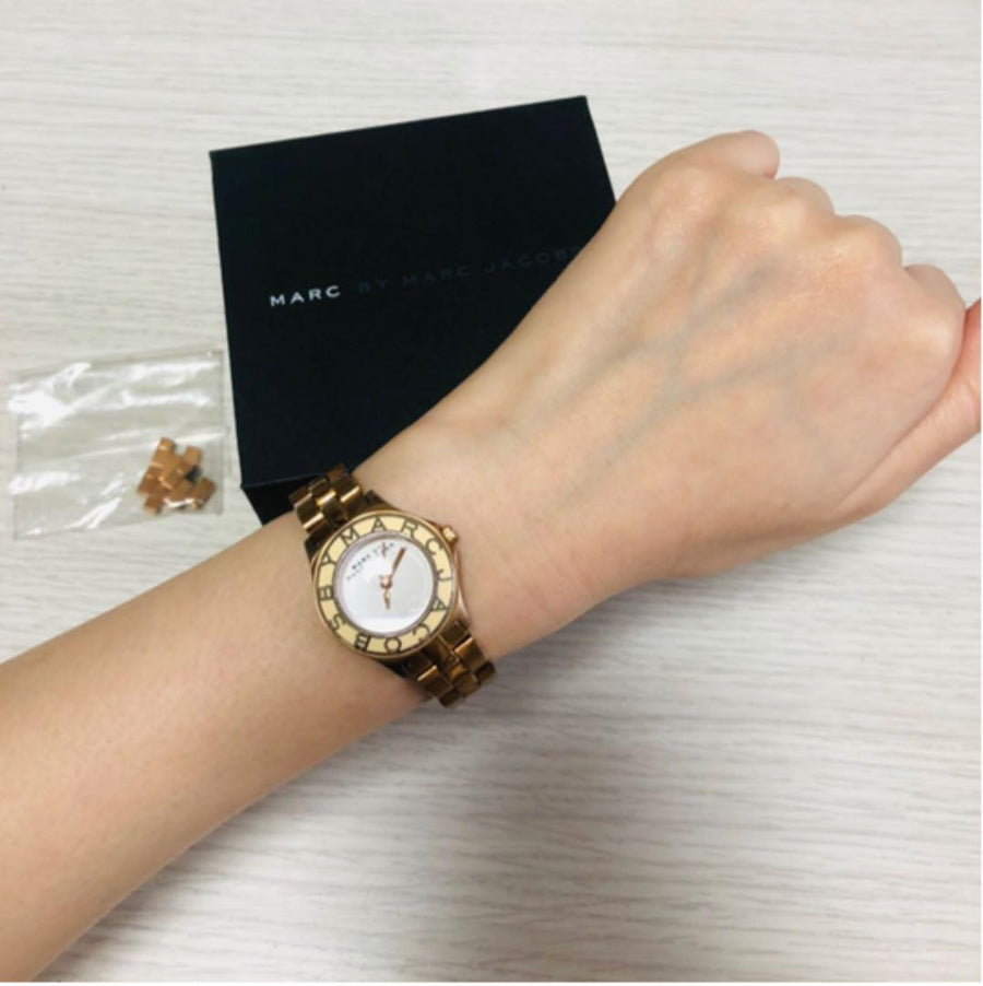Marc Jacobs Blade White Dial Rose Gold Steel Strap Watch for Women - MBM3076