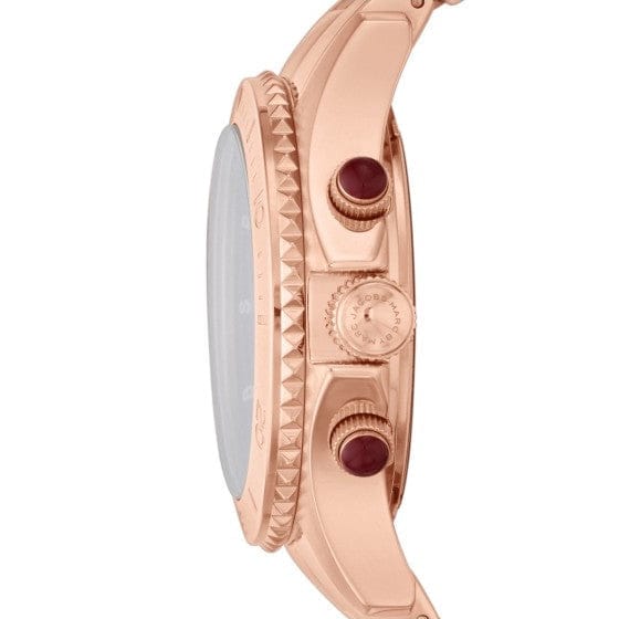 Marc Jacobs Rock Chronograph Mother of Pearl Red Dial Rose Gold Steel Strap Unisex Watch - MBM3251