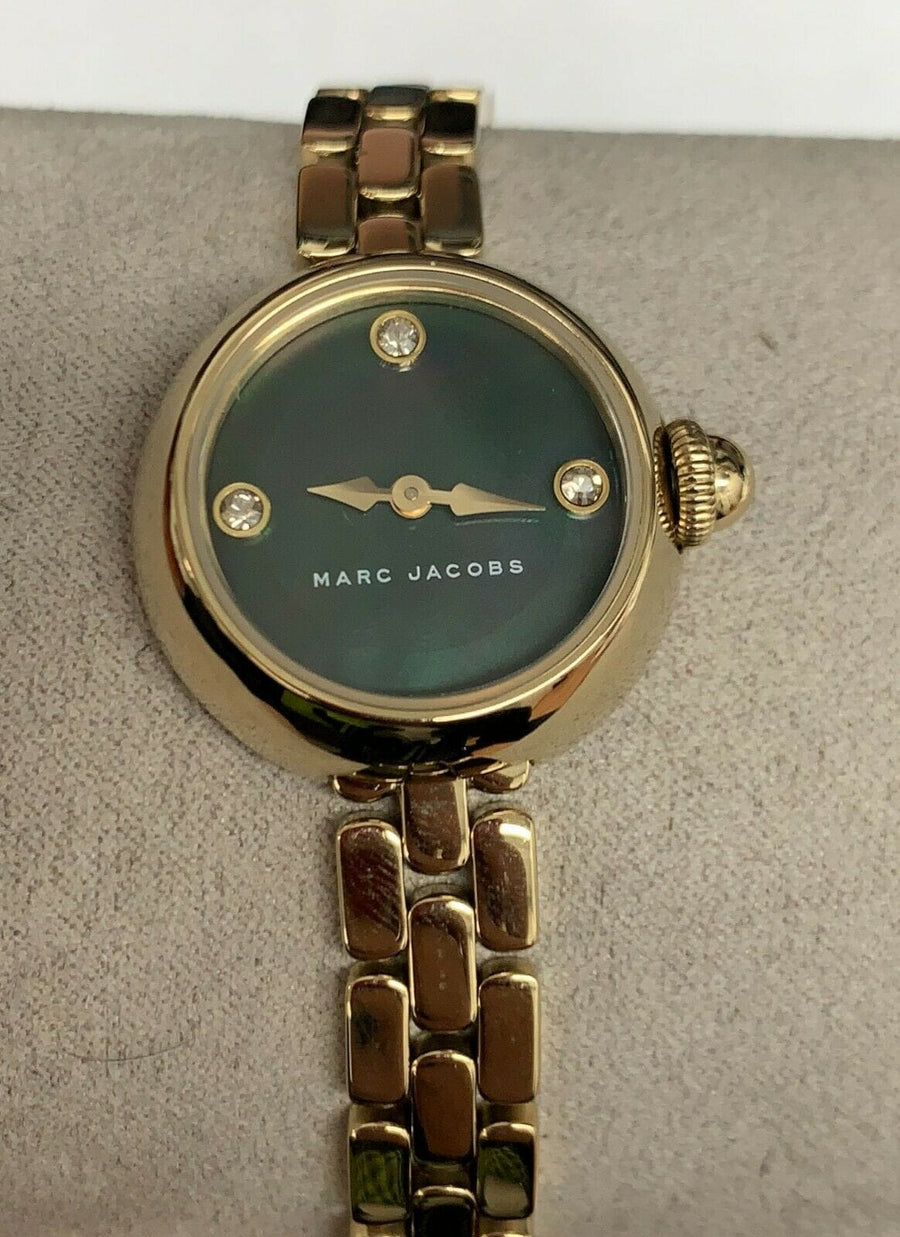 Marc Jacobs Courtney Mother of Pearl Black Dial Gold Steel Strap Watch for Women - MJ3460
