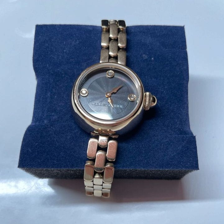 Marc Jacobs Courtney Mother of Pearl Black Dial Gold Steel Strap Watch for Women - MJ3460
