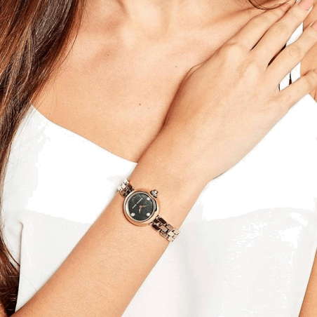 Marc Jacobs Courtney Mother of Pearl Black Dial Gold Steel Strap Watch for Women - MJ3460