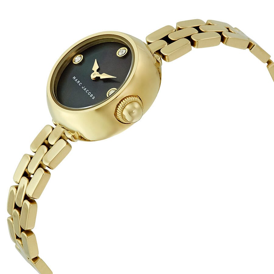 Marc Jacobs Courtney Mother of Pearl Black Dial Gold Steel Strap Watch for Women - MJ3460