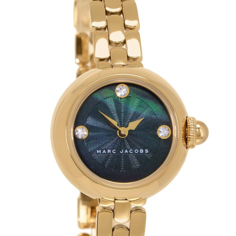 Marc Jacobs Courtney Mother of Pearl Black Dial Gold Steel Strap Watch for Women - MJ3460