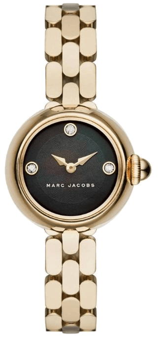 Marc Jacobs Courtney Mother of Pearl Black Dial Gold Steel Strap Watch for Women - MJ3460