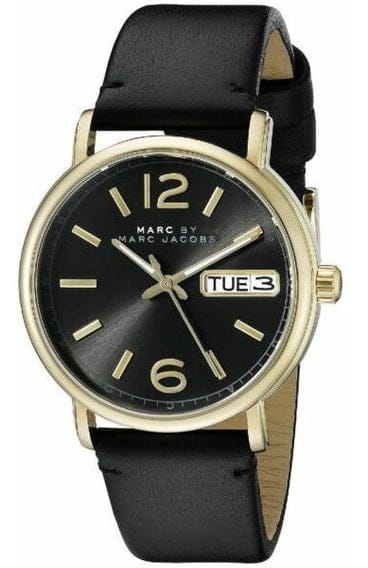 Marc Jacobs Fergus Black Dial Black Leather Strap Watch for Women - MBM8651