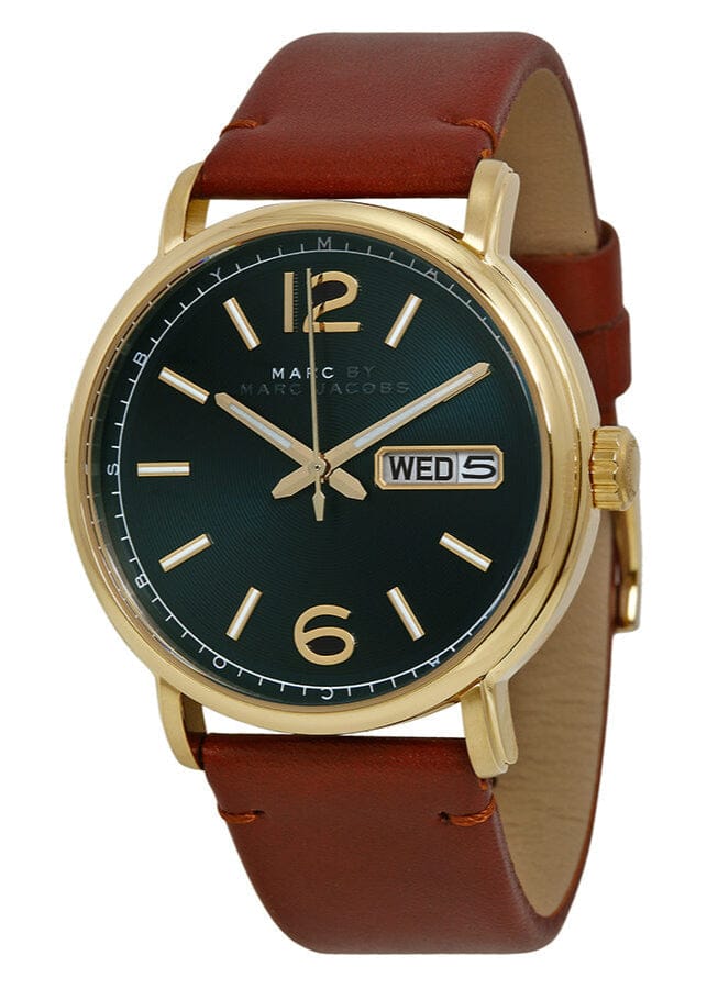 Marc Jacobs Fergus Green Dial Brown Leather Strap Watch for Men - MBM5077