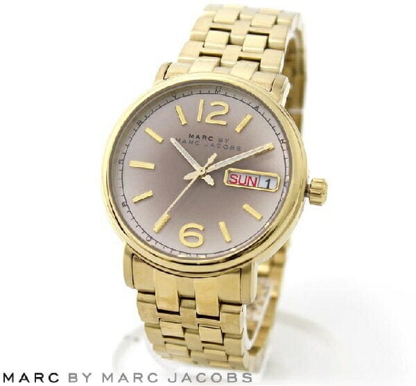 Marc Jacobs Fergus Gunmetal Grey Dial Gold Steel Strap Watch for Women - MBM3429