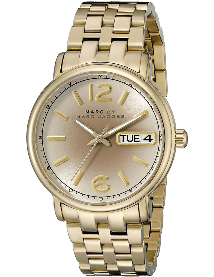 Marc Jacobs Fergus Gunmetal Grey Dial Gold Steel Strap Watch for Women - MBM3429