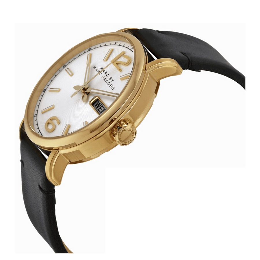Marc Jacobs Fergus White Dial Black Leather Strap Watch for Men - MBM5081