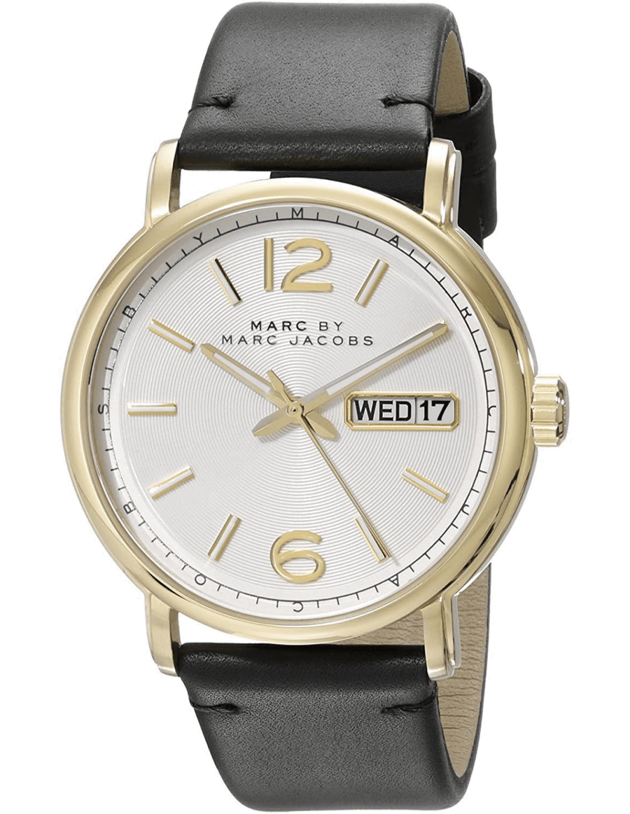 Marc Jacobs Fergus White Dial Black Leather Strap Watch for Men - MBM5081