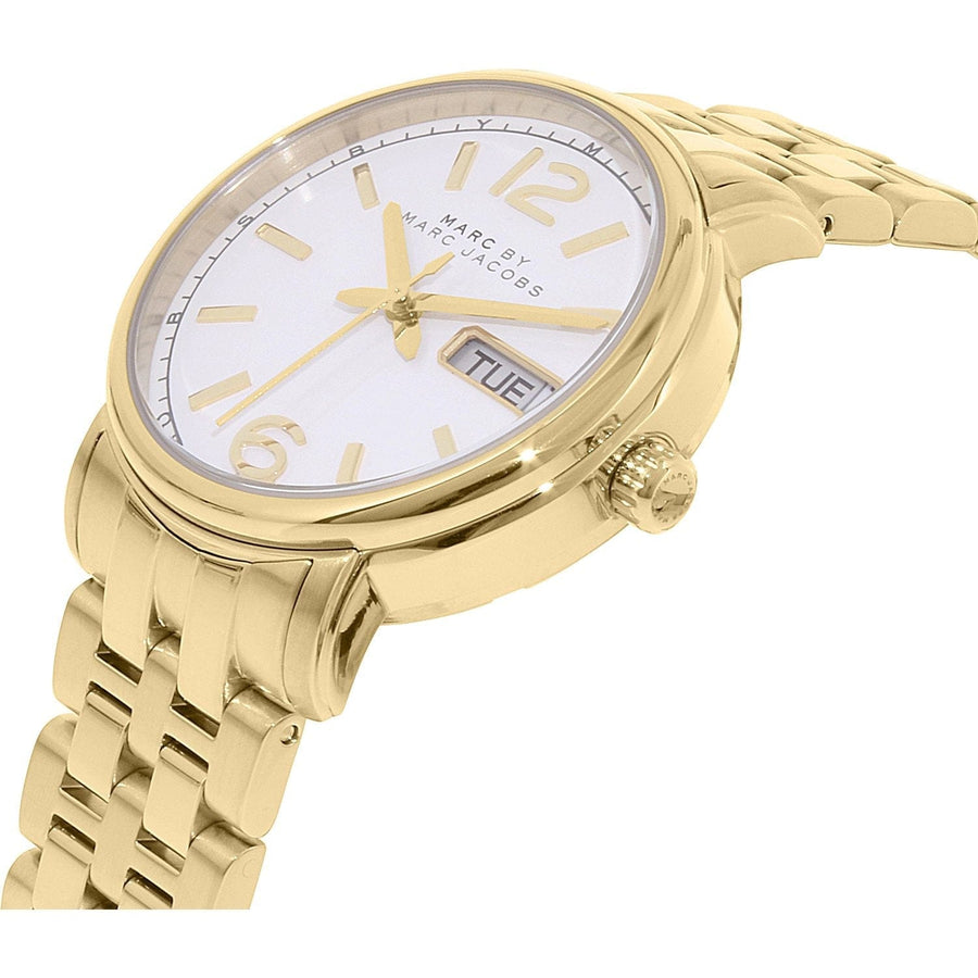 Marc Jacobs Fergus White Dial Gold Steel Strap Watch for Women - MBM8647