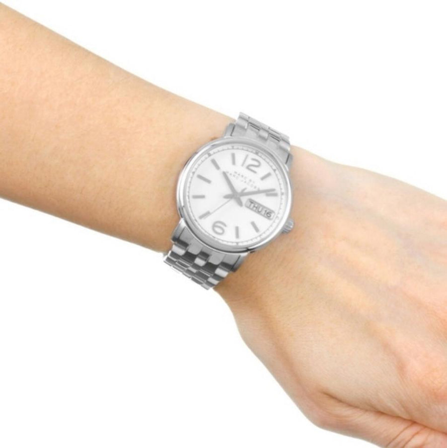 Marc Jacobs Fergus White Dial Silver Steel Strap Watch for Women - MBM8646