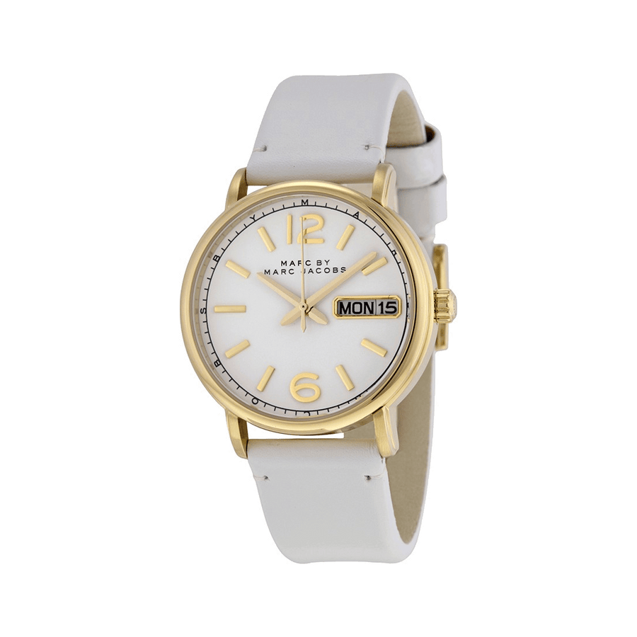 Marc Jacobs Fergus White Dial White Leather Strap Watch for Women - MBM8653