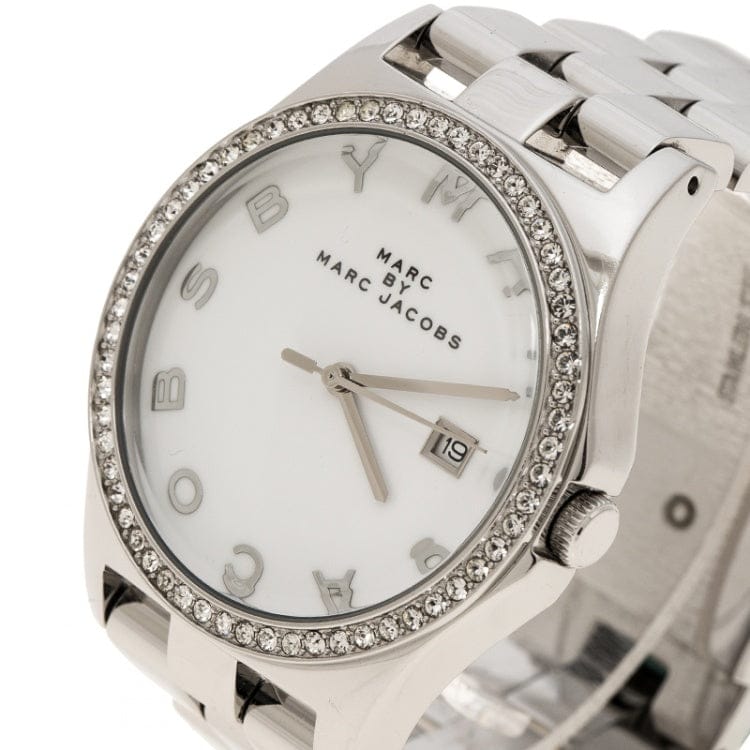 Marc Jacobs Henry Diamonds White Dial Silver Steel Strap Watch for Women - MBM3044