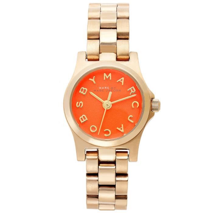 Marc Jacobs Henry Dinky Red Dial Gold Steel Strap Watch for Women - MBM3202