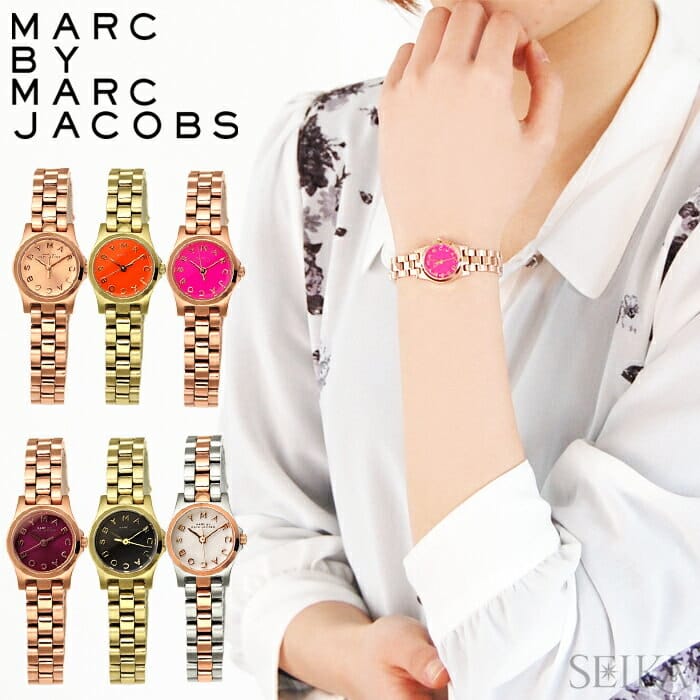 Marc Jacobs Henry Dinky Red Dial Gold Steel Strap Watch for Women - MBM3202