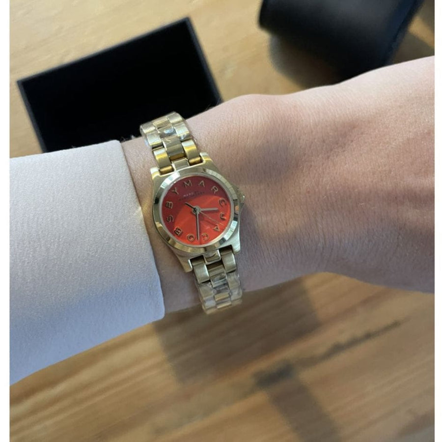 Marc Jacobs Henry Dinky Red Dial Gold Steel Strap Watch for Women - MBM3202