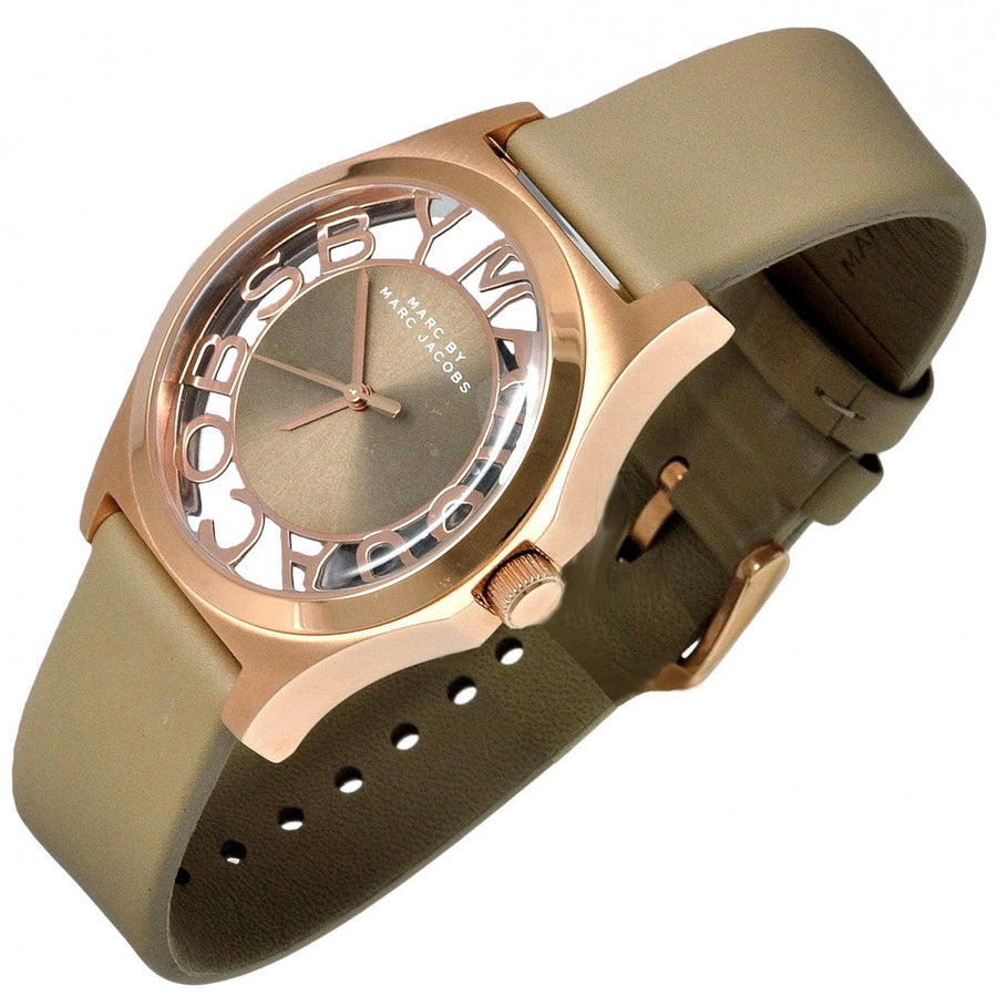 Marc Jacobs Henry Dinky Skeleton Beige Dial Beige Leather Strap Watch for Women - MBM1245