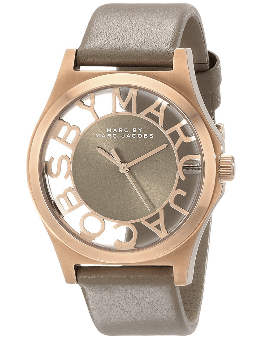 Marc Jacobs Henry Dinky Skeleton Beige Dial Beige Leather Strap Watch for Women - MBM1245