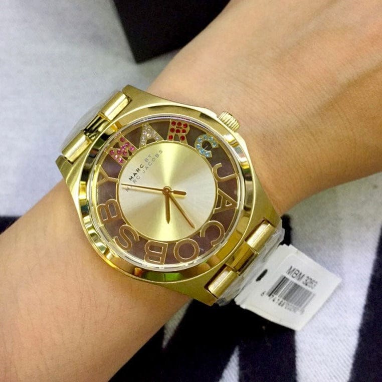 Marc Jacobs Henry Skeleton Gold Dial Gold Steel Strap Watch for Women - MBM3263