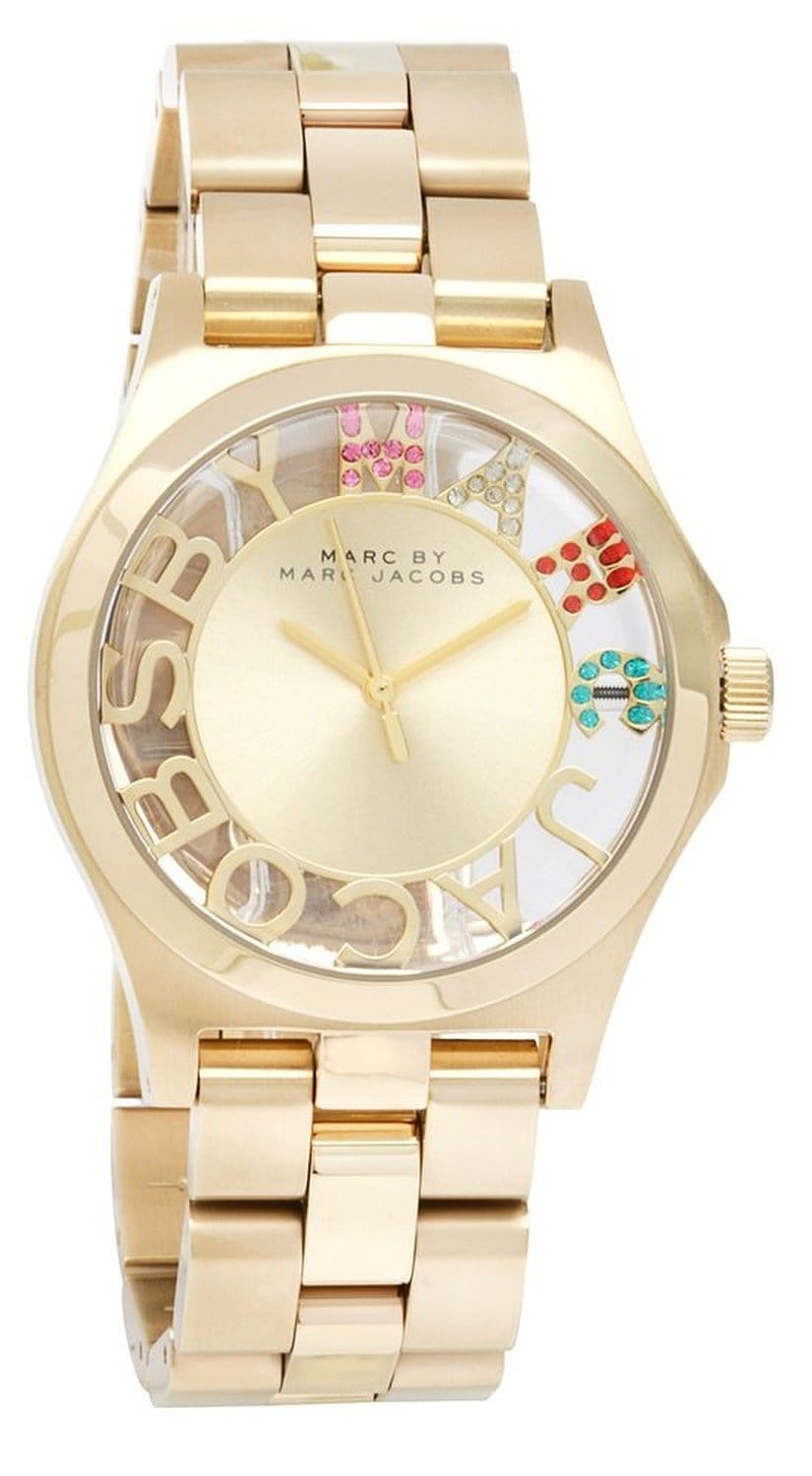 Marc Jacobs Henry Skeleton Gold Dial Gold Steel Strap Watch for Women - MBM3263