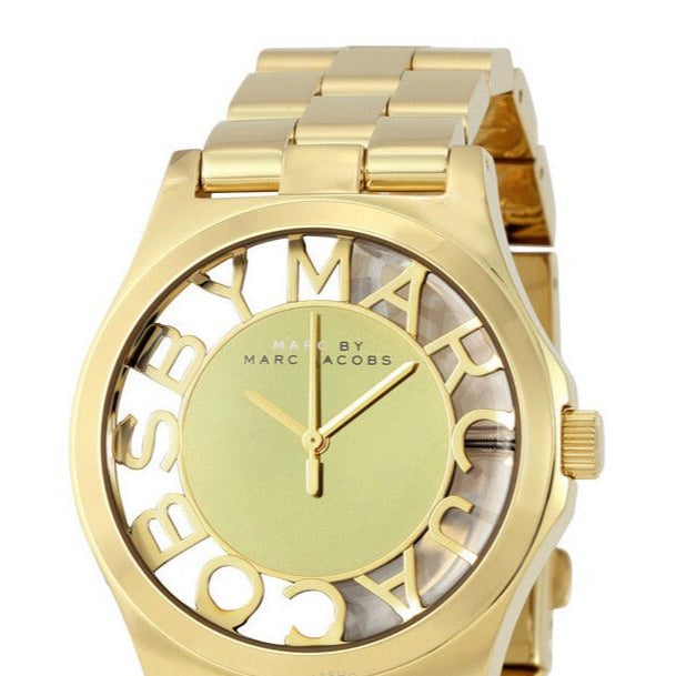 Marc Jacobs Henry Transparent Gold Dial Gold Steel Strap Watch for Women - MBM3206