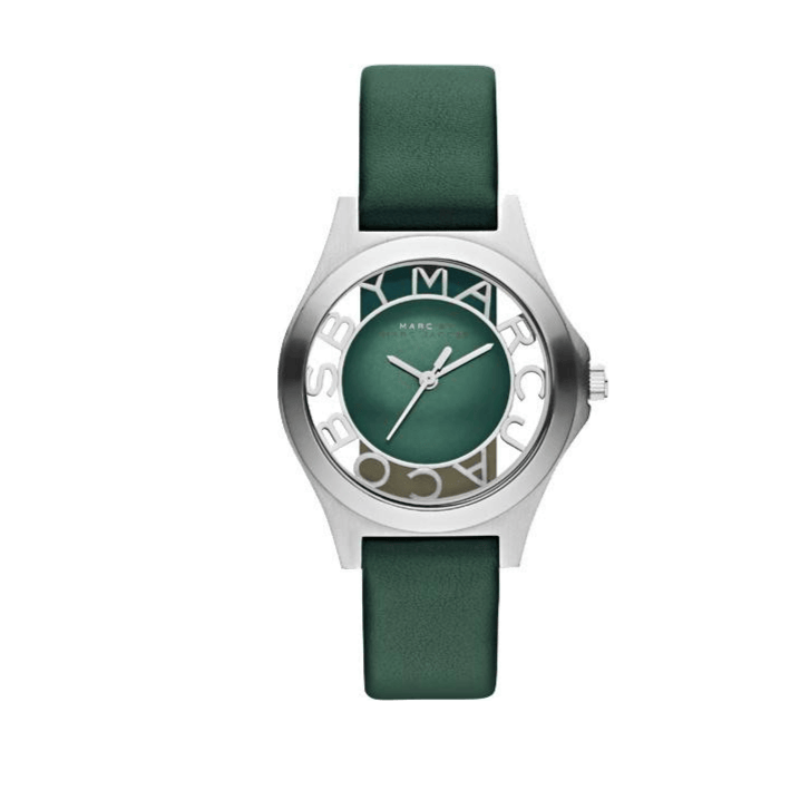 Marc Jacobs Henry Skeleton Green Dial Green Leather Strap Watch for Women - MBM1336