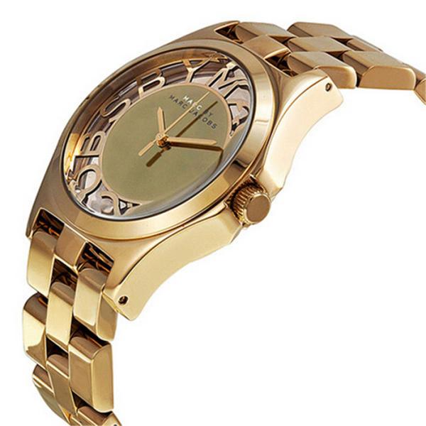 Marc Jacobs Henry Transparent Gold Dial Gold Steel Strap Watch for Women - MBM3206
