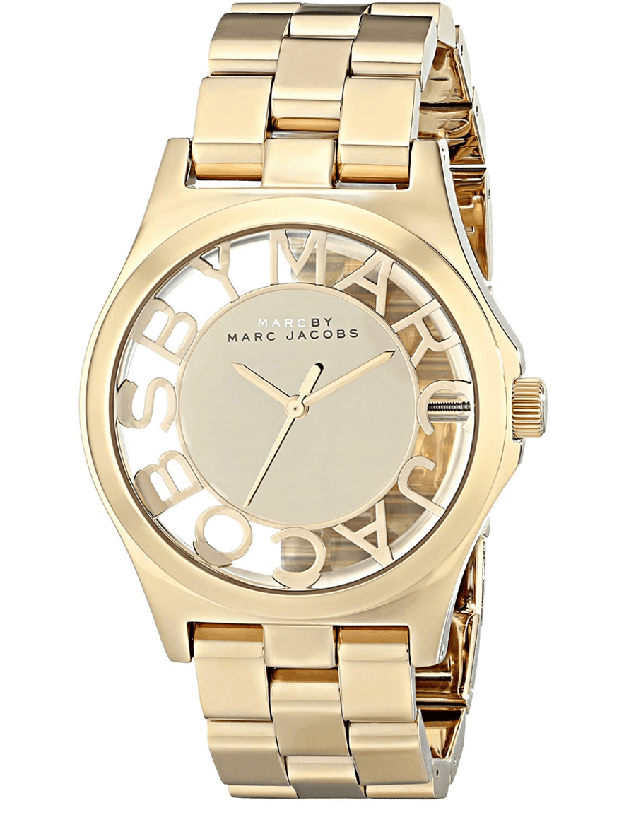 Marc Jacobs Henry Transparent Gold Dial Gold Steel Strap Watch for Women - MBM3206
