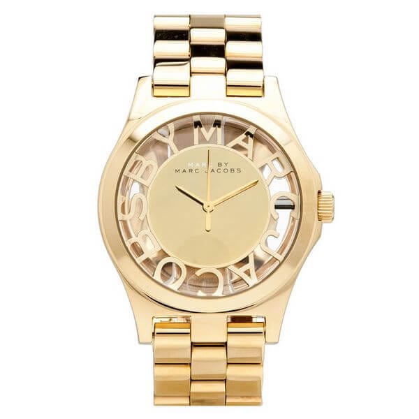 Marc Jacobs Henry Transparent Gold Dial Gold Steel Strap Watch for Women - MBM3206